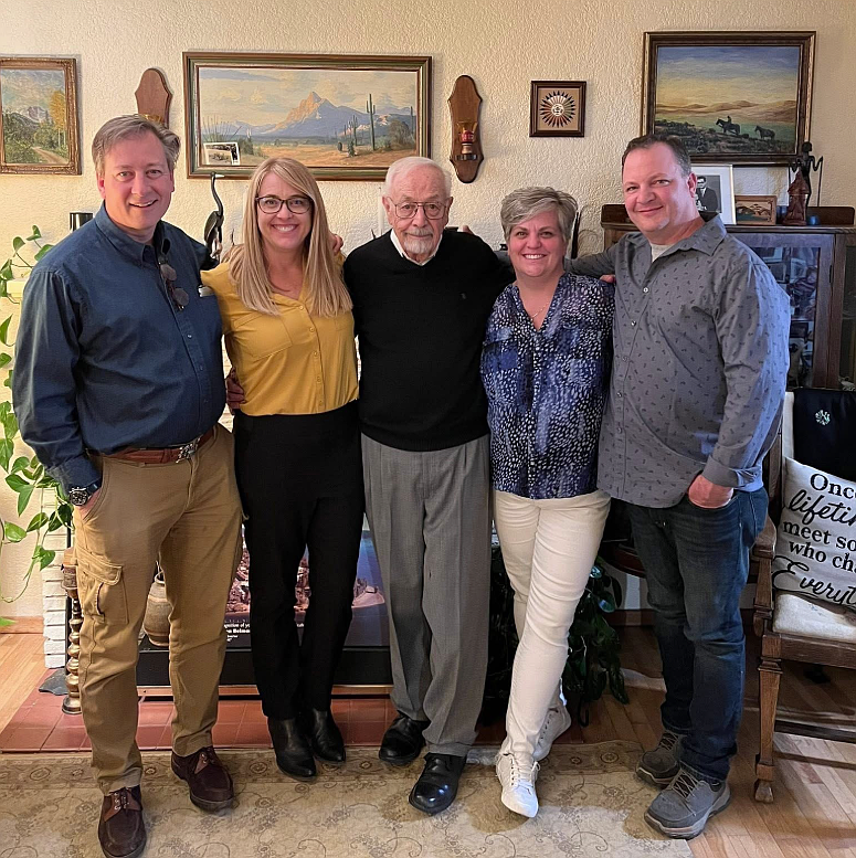 Larry Belmont, the first director of Panhandle Health District, died Friday after a long battle with Parkinson's disease. He was 89. He is recently pictured here with his children. Belmonts, from left: Miller, Beckey, Larry, Amie and Brad.