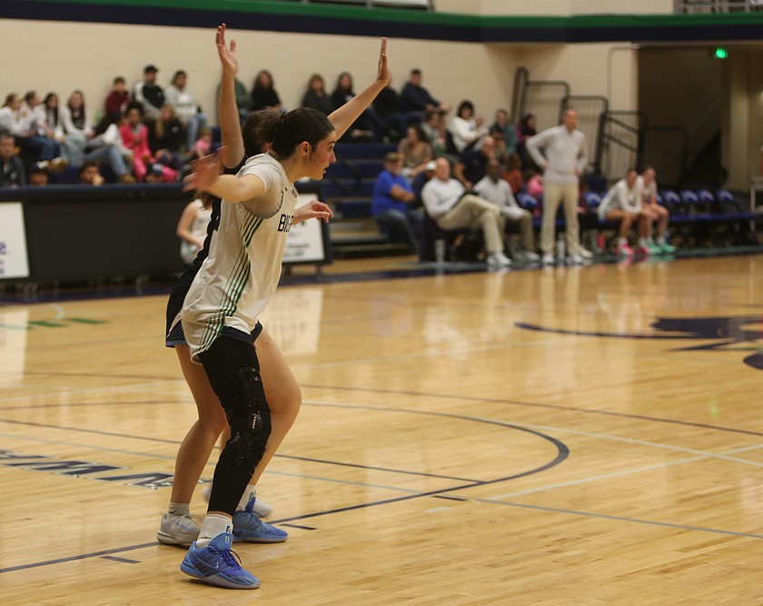 The Vikings’ Ashlynn Purcell (4) posts up in the paint against Spokane Wednesday. Big Bend Community College defeated Spokane 74-43 Wednesday to take first place in the Northwest Athletic Conference Eastern Region.