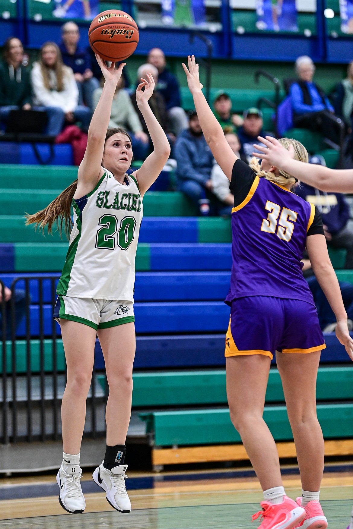Glacier's Remi Osler (20) shoots in the first half against Missoula Sentinel at Glacier High School on Friday, Jan. 16. (Casey Kreider/Daily Inter Lake)