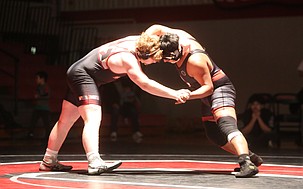 Eli Anderson from Moses Lake High School battles against Leonardo Camacho during a tough matchup between the two wrestling teams last week. This week Othello hosts Quincy and the Mavs hosts AC Davis.
