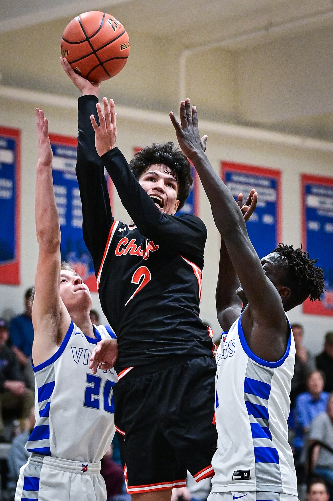 Ronan's Siouxpixm Qualtier (2) goes to the basket in the second half against Bigfork at Bigfork High School on Tuesday, Jan. 20. (Casey Kreider/Daily Inter Lake)