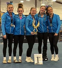 Courtesy photo 
GEMS Athletic Center Diamond Team placed 1st overall in the Flip Fest gymnastics competition Jan. 17-19 in Spokane. From left are Saydee Mathews, Olivia Kiser, Evyn Lyon, Macee Caudle and Evelyn Oswell.