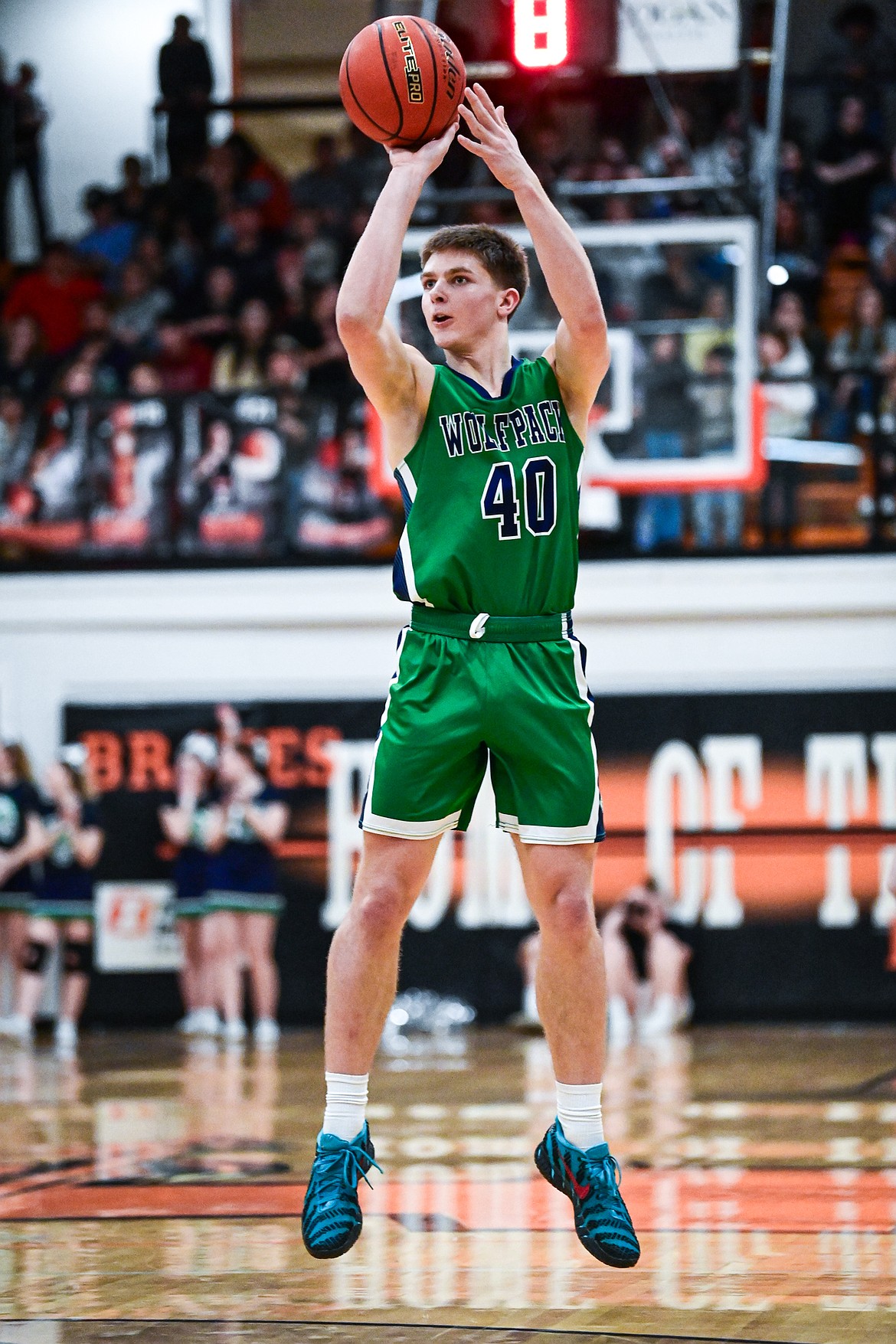 Glacier's Dylan Banzet (40) shoots in the first half against Flathead at Flathead High School on Friday, Jan. 23. (Casey Kreider/Daily Inter Lake)