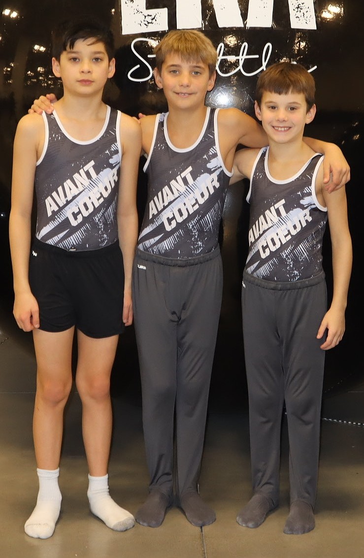 Courtesy photo
Avant Coeur Gymnastics Level 3s at the Next Era in Seattle. From left are Ethan Chang, Ebbet Vucinich and Ellers Vucinich.