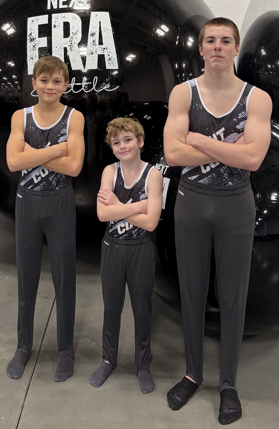 Courtesy photo
Avant Coeur Gymnastics Level 5s and 7s at the Next Era Meet in Seattle. From left are Yakym Teteria, Jakob Clinton and Karson Kenny.