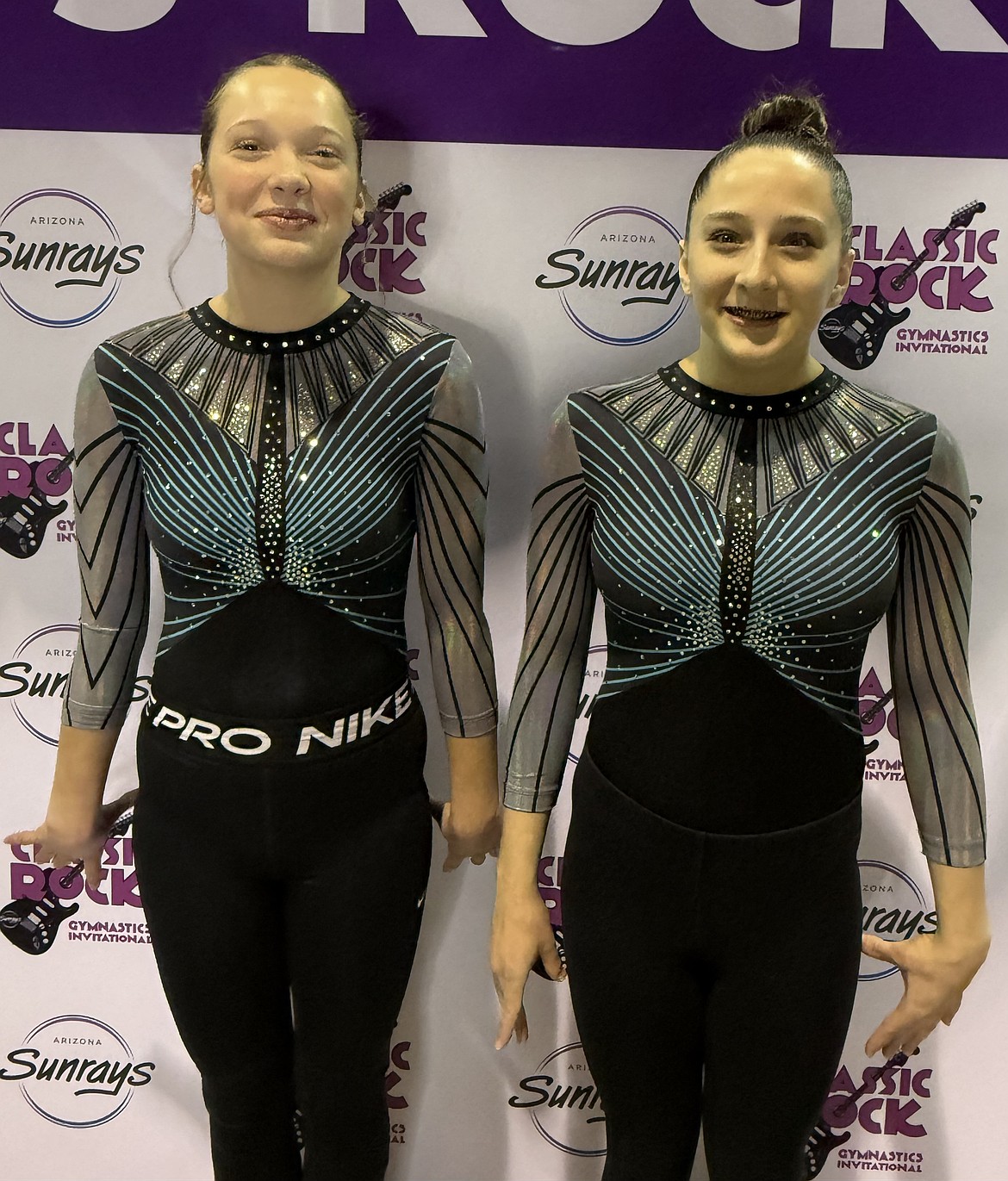 Courtesy photo
Technique Gymnastics Xcel Diamonds attended The Classic Rock Invitational in Phoenix. From left are Melodie Wurster, 4th on Vault 8.85, 6th on Bars; and Taylynn Lee high score on Beam 8.55.