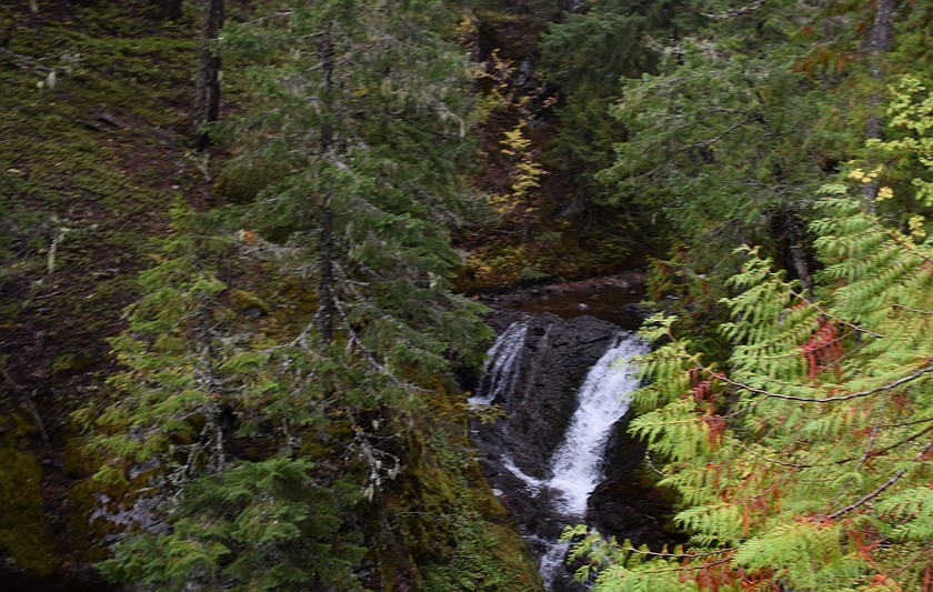 Water flows over the Upper Summit Creek Falls near Packwood just prior to Christmas 2025. The falls are located along NF-4510 in the Y formed by WA-123 and US Highway 12 on the other side of White Pass.