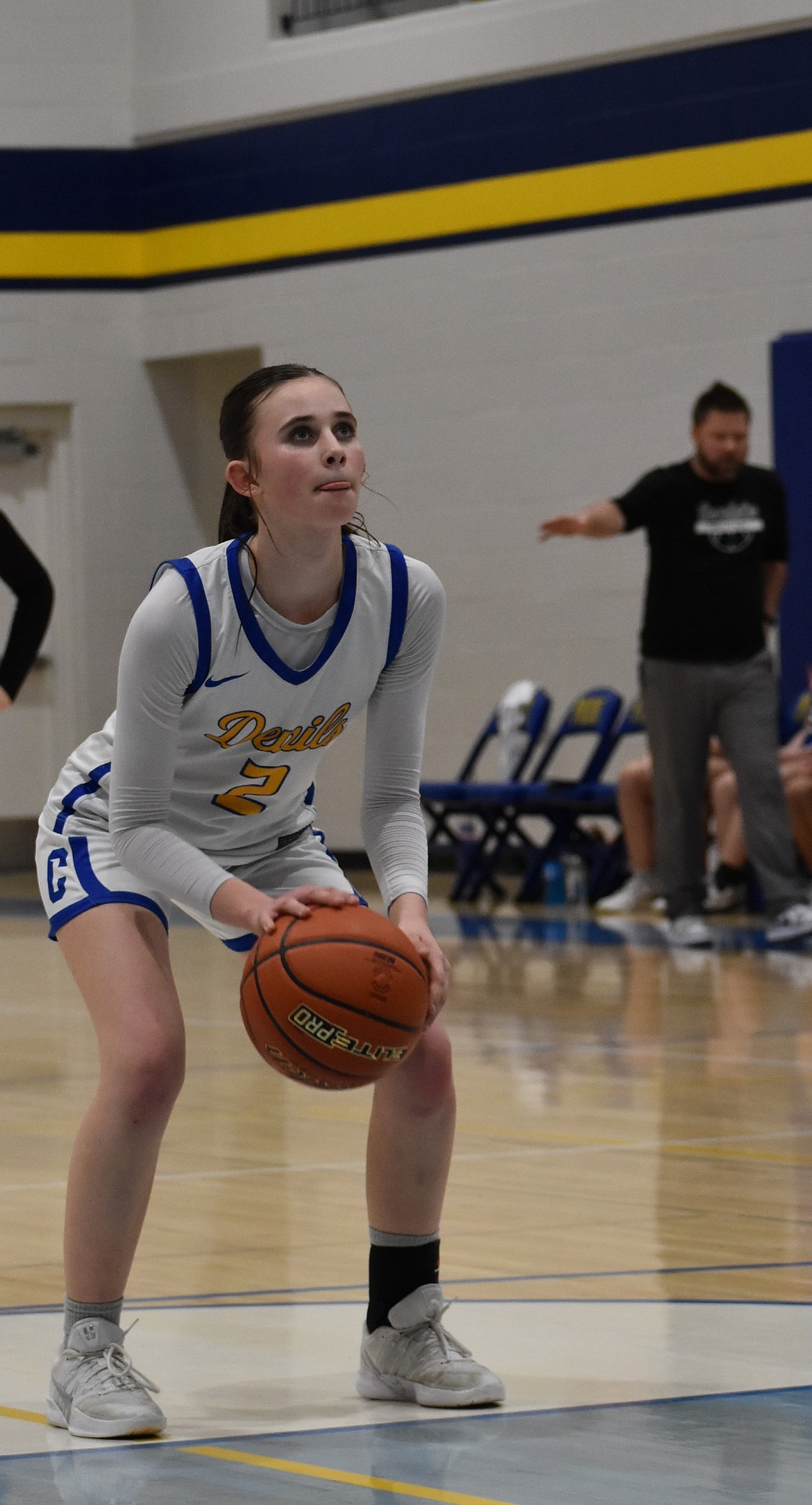 Kaydence Leslie, a sophomore from Wilson Creek, aims for a free throw Thursday evening against Soap Lake.