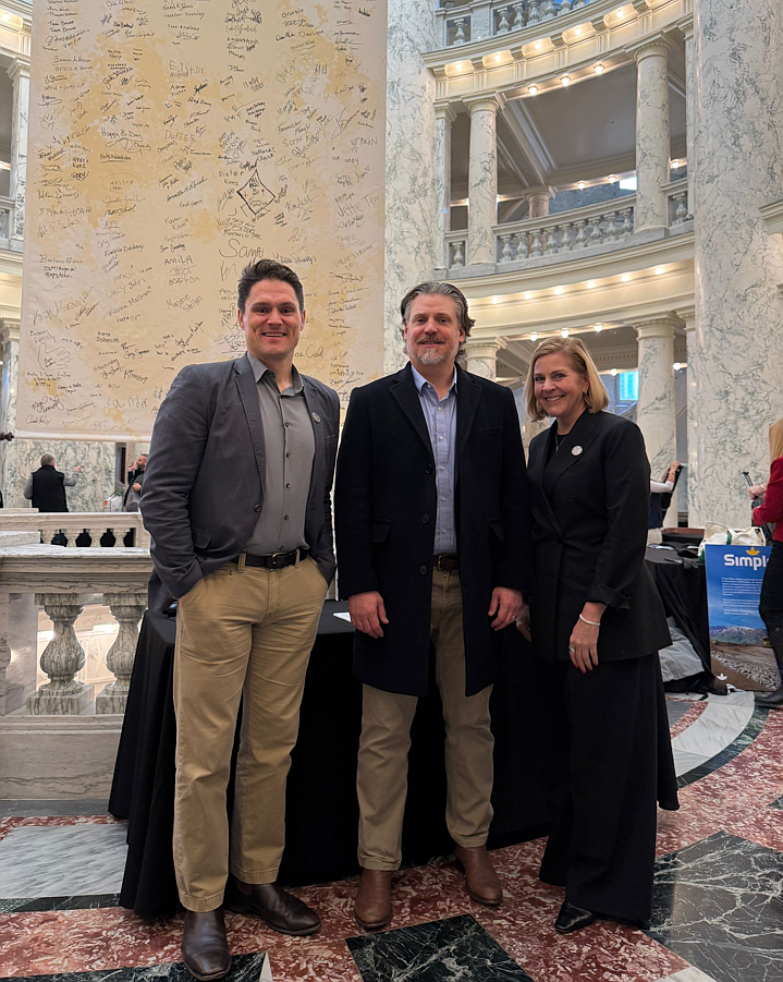 Bunker Hill Mining executives recently traveled to Boise to participate in Idaho Mining Day 2026 at the Idaho Capitol Building. Pictured, from the left, are Bunker Hill Mine General Manager Tom Francis, CEO Sam Ash, and Vice President of Investor Relations Brenda Dayton.