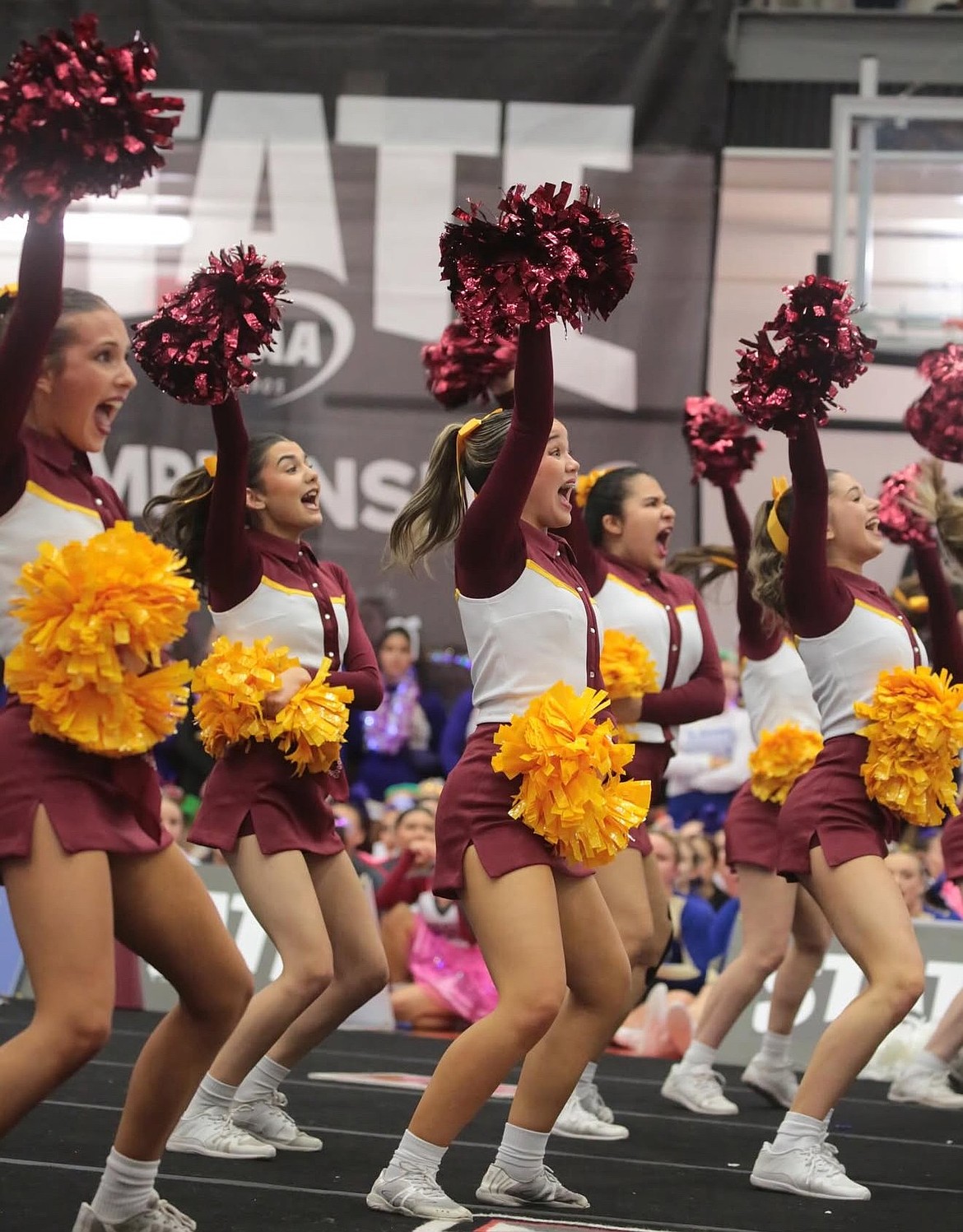 Moses Lake Cheer performs at the state competition in Battle Ground. Head Coach Mikey Carlile said she was proud of her team for how they came together this season.