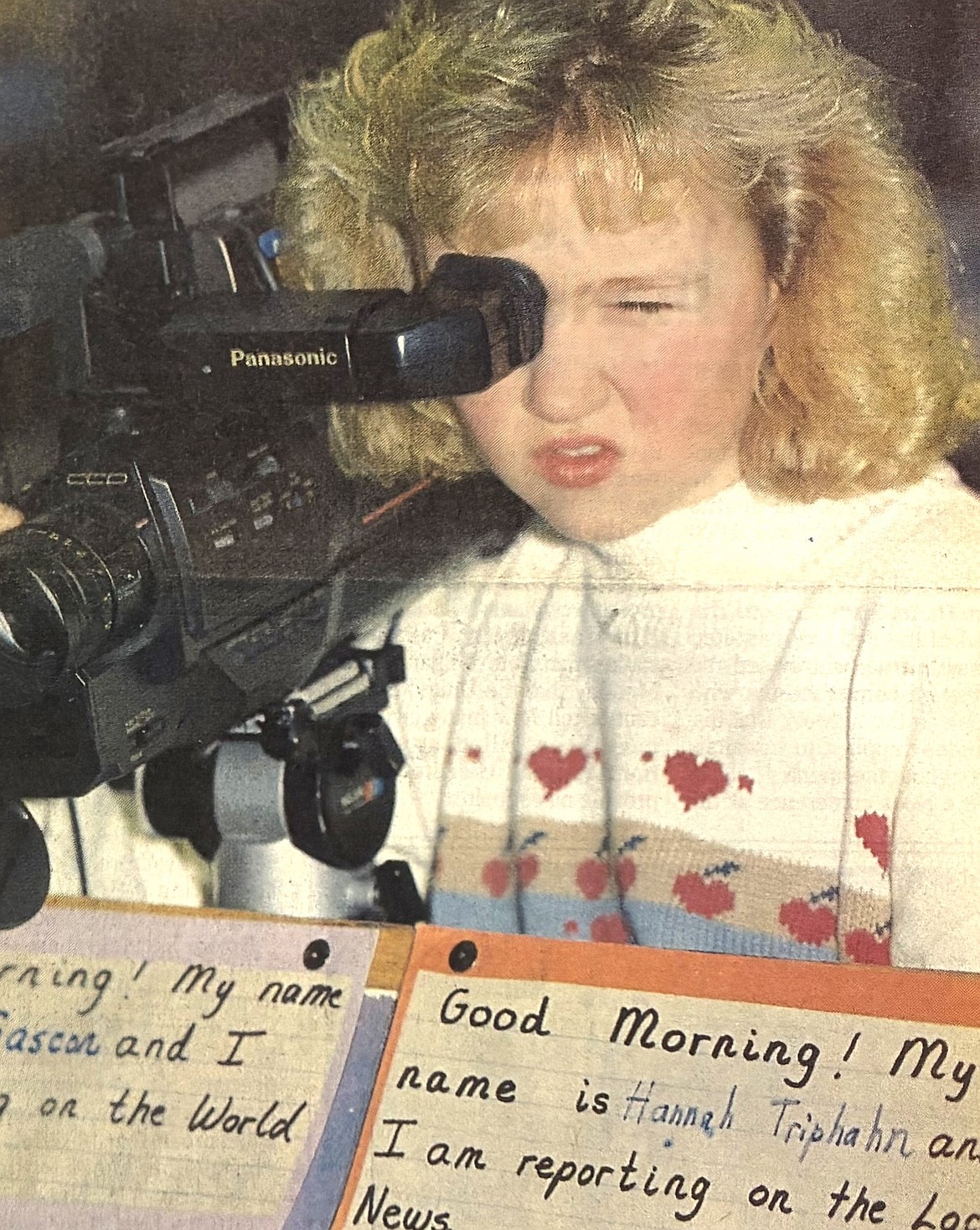 Sixth grader Jennifer Hayes videotapes a KIDS News program for Ponderosa Elementary in 1991.