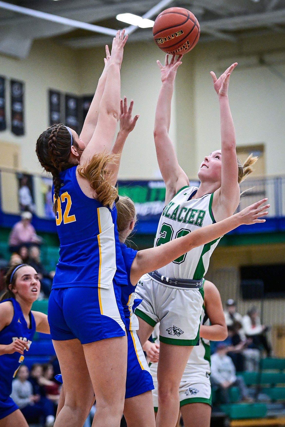 Glacier's Olivia Warriner (23) drives to the basket in the first half against Missoula Big Sky at Glacier High School on Saturday, Feb. 14. (Casey Kreider/Daily Inter Lake)
