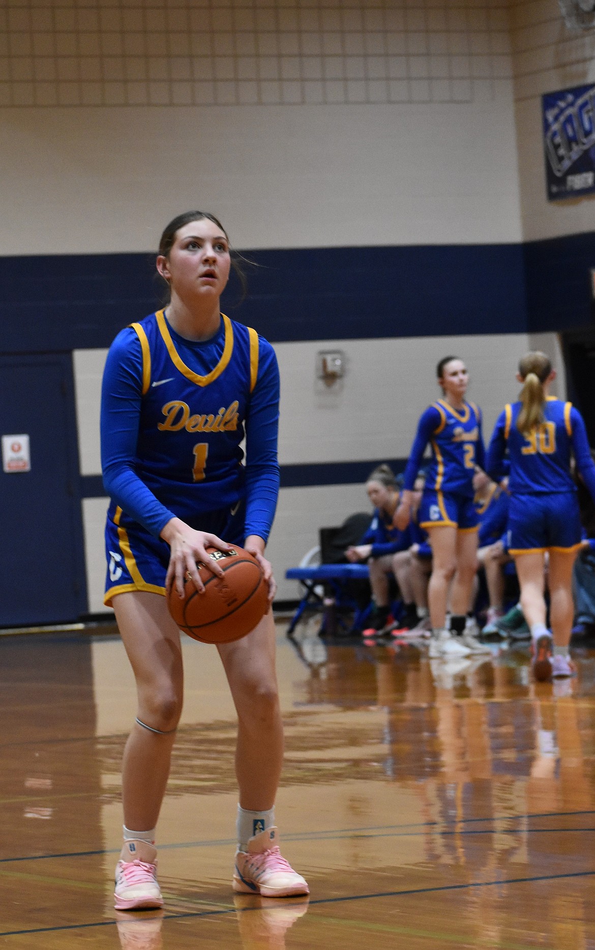 Reece Voss, a freshman from Wilson Creek, shoots a free throw in Thursday’s district matchup against Soap Lake.