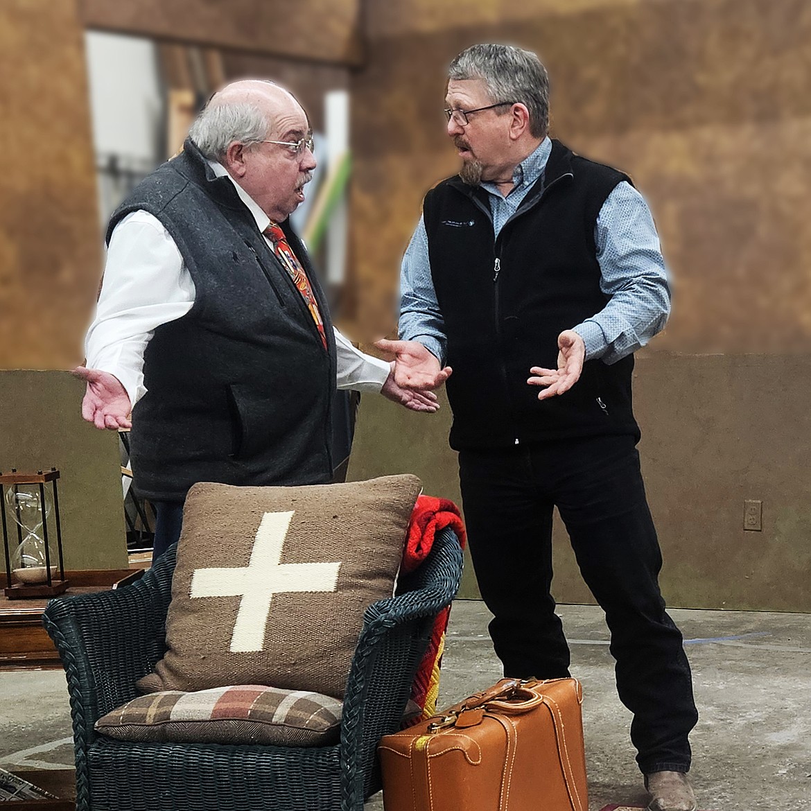 “Take me with you,” begs Charlie Baker, played by Scott Plotkin, as Froggy LeSueur, played by John Goroski, declines. The two perform in the Bigfork Community Player's production of "The Foreigner." (Photo courtesy of Dave Vale)