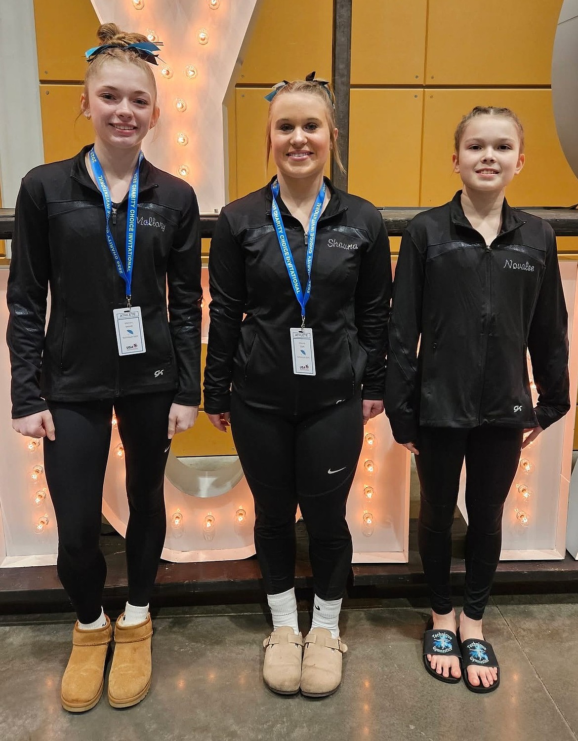 Courtesy photo
Technique Gymnastics Level 7s attended the Charity Choice Invitational this past weekend in Tacoma, Wash. From left, Mallory Secord had a high score on vault 8.475; Shauna Clark was 6th on beam 8.825, 5th on floor 9.3, and 6th all-around 35.075; and Novalee Brock was 2nd on vault 9.15, 1st on beam 9.375, 5th on floor 9.325, and 4th all-around 36.35.