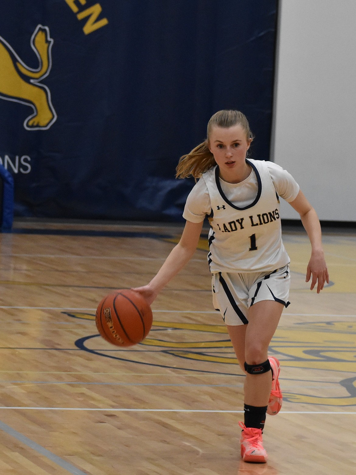 Lions junior Amelia Shopbell rushes toward the hoop after taking possession of the ball against Soap Lake Tuesday evening.