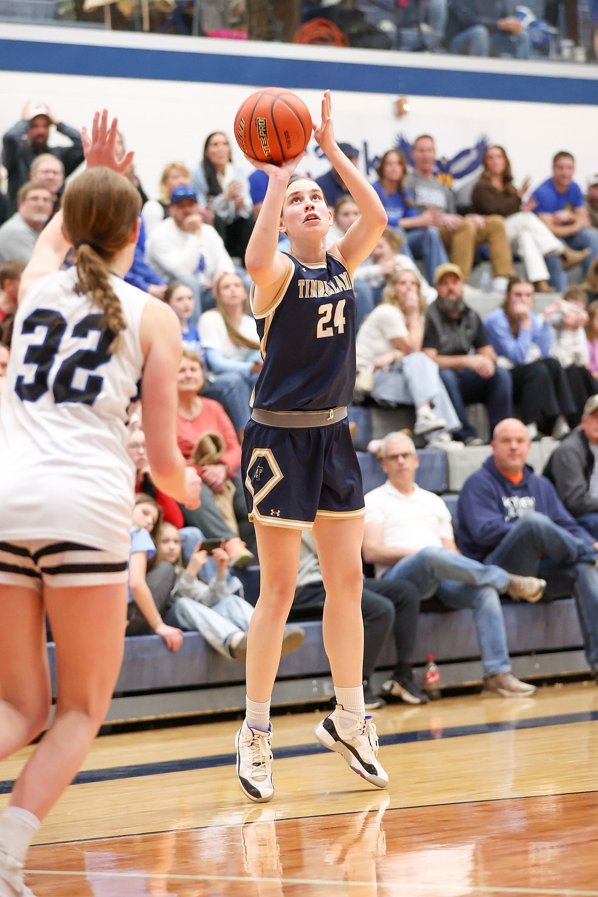 JASON DUCHOW PHOTOGRAPHY
Timberlake sophomore forward Shea Jones pulls up for a 3-pointer during the fourth quarter of Friday's state 4A girls basketball semifinal game against Bear Lake at Skyview High in Nampa.