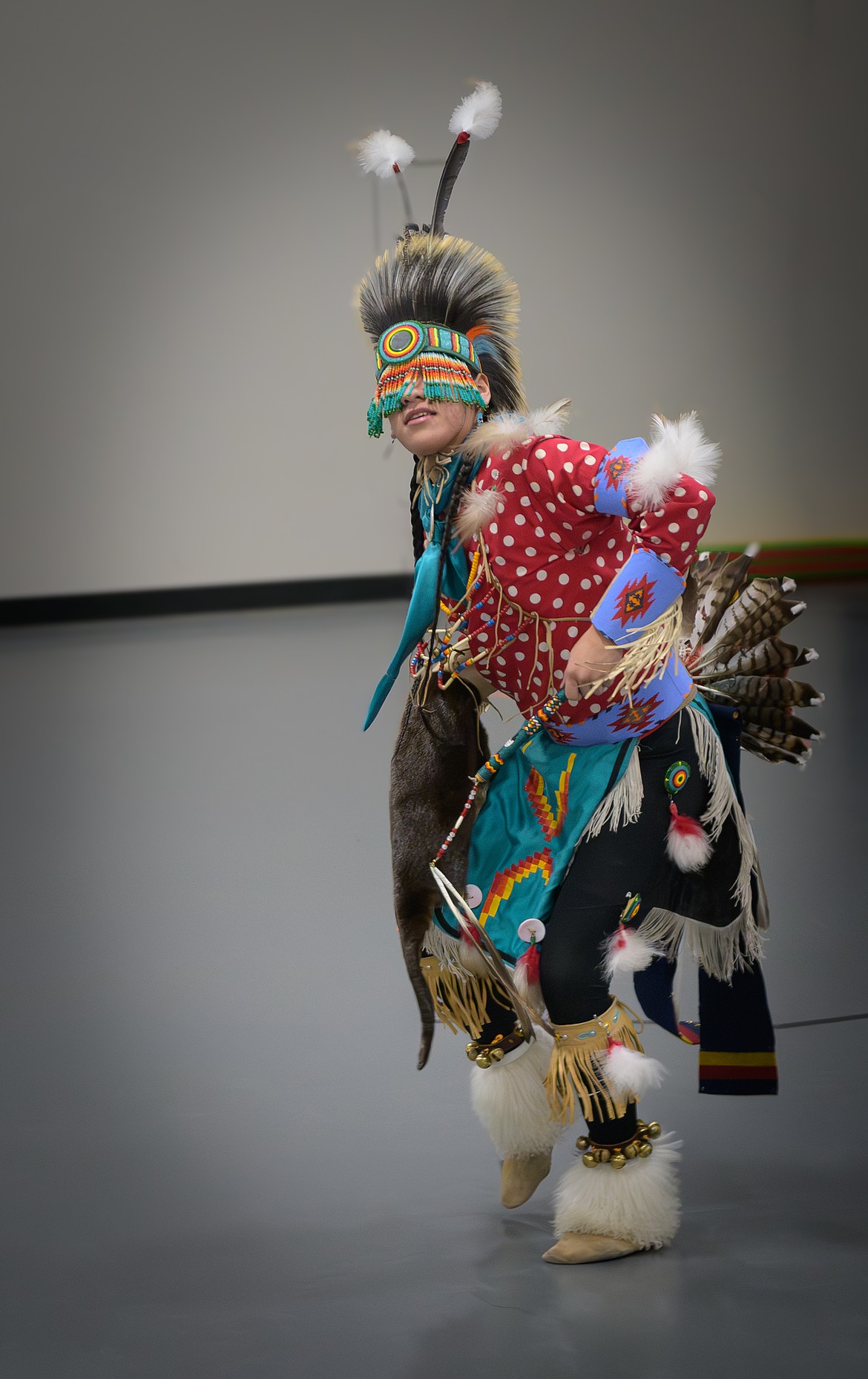 Atwen Quequesah perfroms with the Ronan Native Dancers an ancient Native American dance. (Tracy Scott/Valley Press)