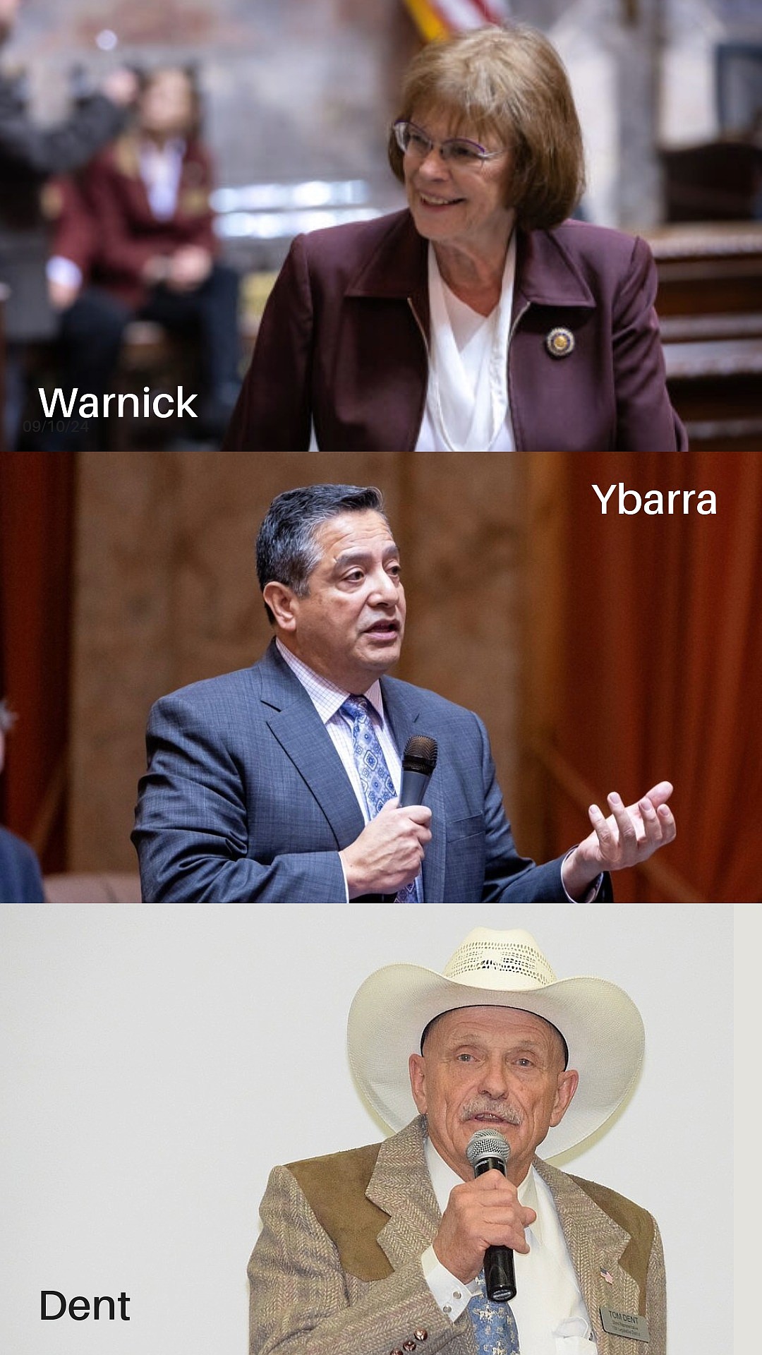 Top-to-bottom: Judy Warnick, Alex Ybarra and Tom Dent will hold a virtual town hall at 6:30 p.m. Wednesday evening. The three Republicans all represent the 13th Legislative District which includes Grant and Adams counties.