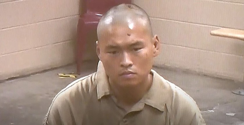 James Kelly, the suspect in a shooting at the Gorge Amphitheater, appears during a court date in 2023. Kelly had been housed in the Grant County Jail after his arrest, but was recently taken into custody by the military. He was an active duty Army soldier at the time of the incident.