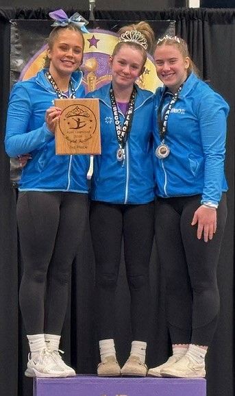 Courtesy photo 
GEMS Athletic Center Diamond Team placed 1st overall at the Royal Festival gymnastics competition Feb. 27–March 1 in Spokane. From left are Evelyn Oswell, Olivia Kiser and Evyn Lyon.