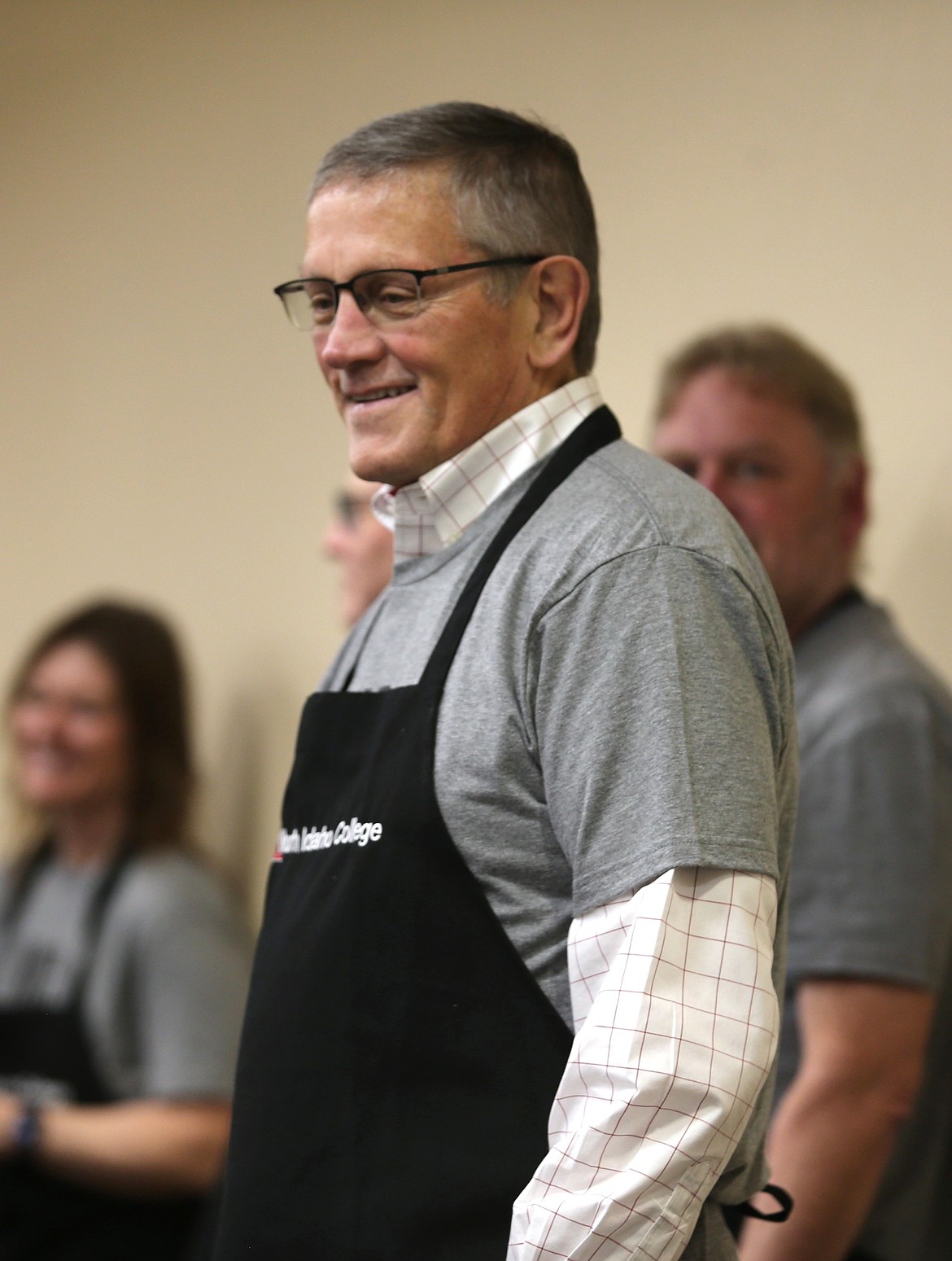 North Idaho College President Nick Swayne shares a smile with college employees Wednesdsay.