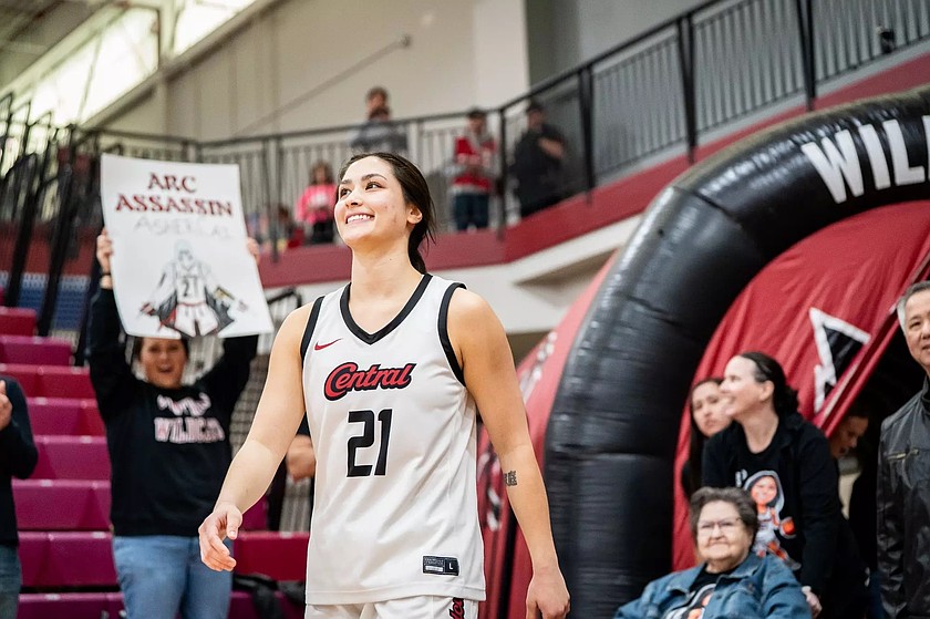 Wildcats senior Asher Cai walks out onto the court during CWU’s senior night. Cai made the All-Conference team and was named Player of the Year in the GNAC.