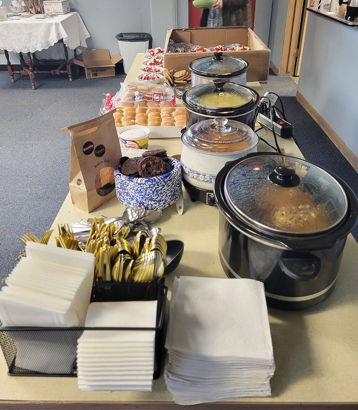 Soup and bread are laid out on a table at St. John the Baptist Episcopal Church in Ephrata for the weekly Lenten meal.