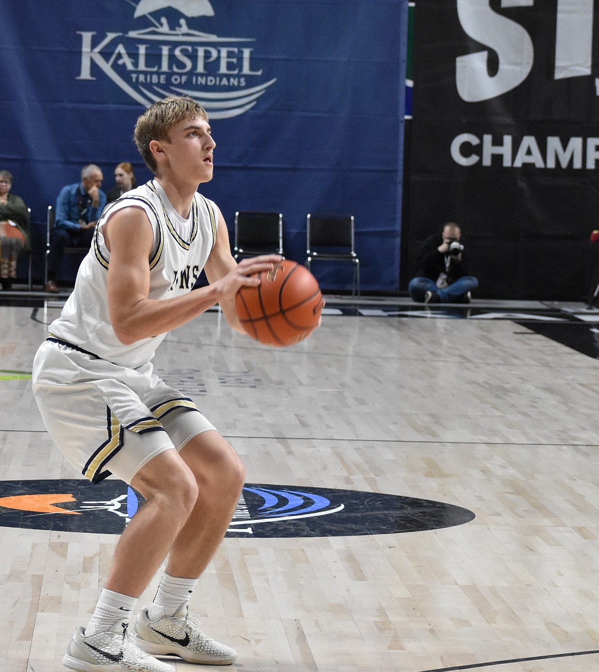 Lions senior Johnny Ferguson finds himself open to shoot for three during the 1B state tourney over the weekend. Ferguson along with fellow seniors, James Robertson, Dennis Gulenko and Antonio Serrato said they were all happy to end off their high school careers with a victory in state.