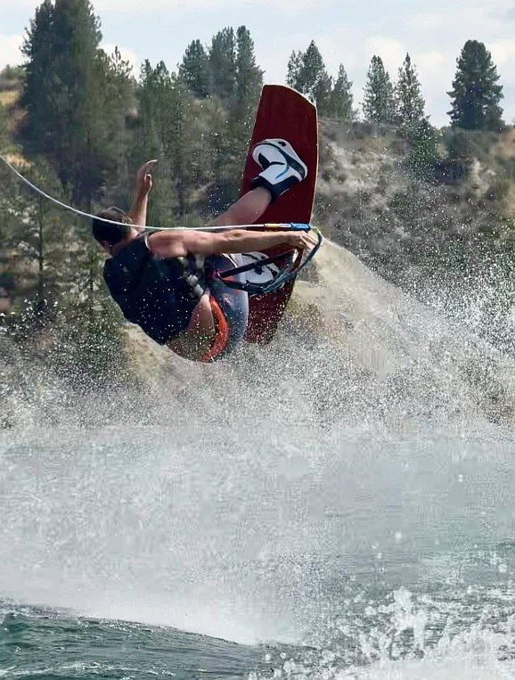 Niko Salinas captures the moment his friend catches some air on Lake Roosevelt, Wash.