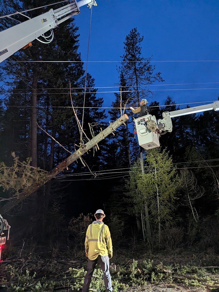Kootenai Electric Cooperative crews worked through the night repairing damage from the windstorm.