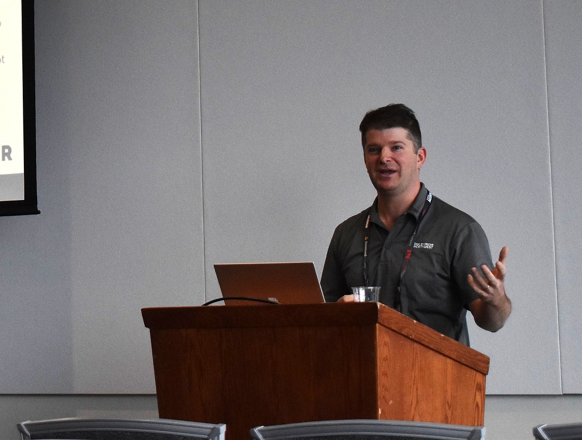 David Funk, President and Founder of Zero Emissions NW, gives a presentation at the Spokane Ag Show in February to discuss the transition to renewable energy.