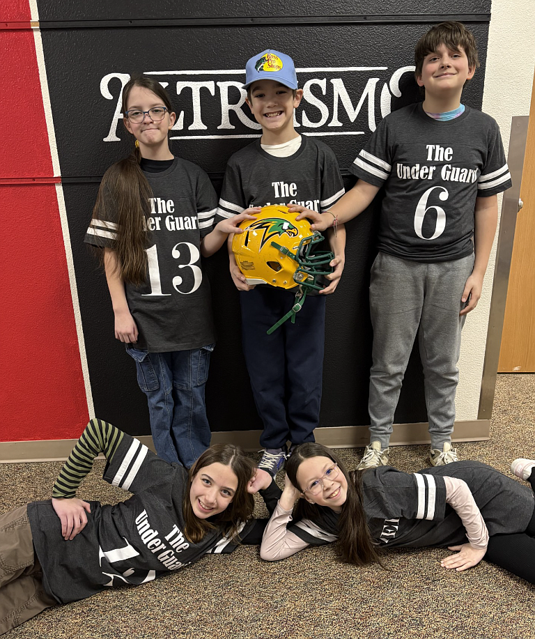 Lakeland Middle Schoolers came in third place in the Junior Division at the Idaho Exhibition of Ideas for designing a sports helmet sensor that reports pressure and impact exerted on the head and brain. Back row, from left: Ivy Wright, Griz Magnus and Marshall Comstock. Front row: Ayla McKenzie, left, and Ava Tucker.