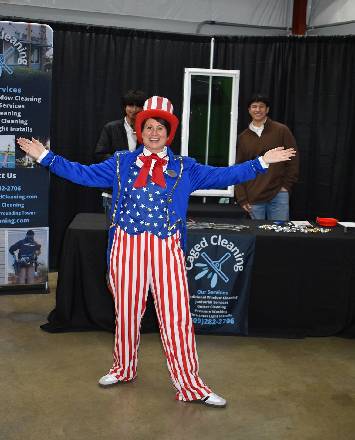 Karisti Cox of Brookdale Hearthstone took the Best Costume prize for her Uncle Sam outfit at the Moses Lake Business Expo Tuesday.