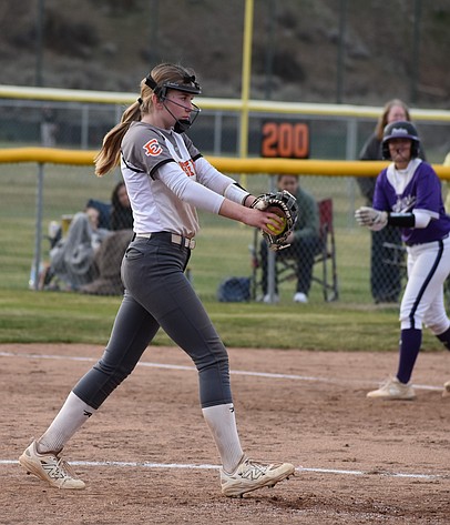 Sidney Chornuk from the Tigers prepares to pitch the ball to the opposing Wenatchee batter during Tuesday’s game.