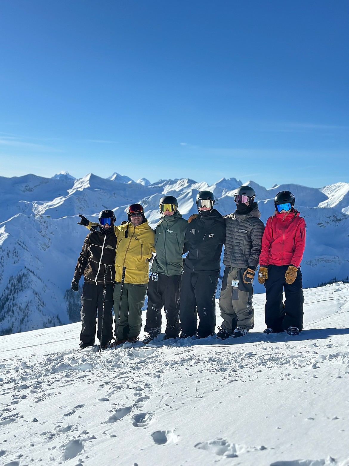 Members of the Flathead Freeride team at Kicking Horse. Kyle Smith, Coach Kyle Taylor,  Harry Trufant, Liam Byrd,  Jesse Deats, and Eleanor Fogarty. (Photo provided)