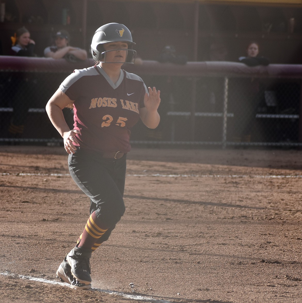 MLHS player Arrayah Ottolini runs toward first base after making a hit during Wednesday’s game against MLCA/CCS.