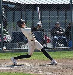 The Knights’ Brit Wardenaar (2) takes a swing while at bat Saturday. Royal was swept in the doubleheader against Zillah Saturday.