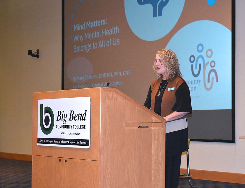 Bethany Thrasher, a nurse educator and mental health advocate, discusses the need for self-care at the Mind Matters Workshop Thursday.