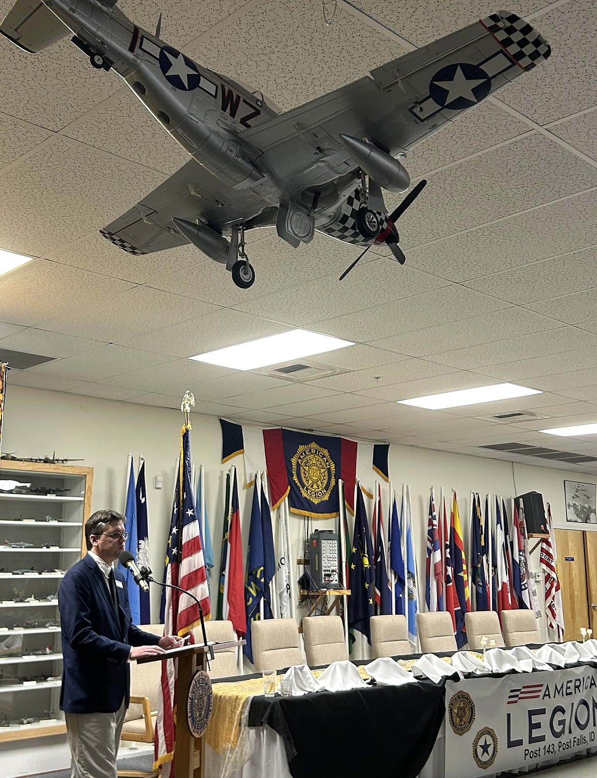 Post Falls Mayor Randy Westlund delivers the keynote address during the Steven H. Nipp American Legion Post 143's community awards banquet on Saturday.