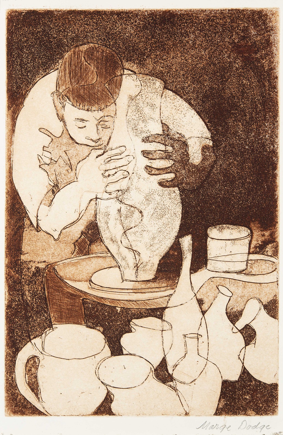 The Potter, date unknown, collograph print (Courtesy of the Marge Dodge Estate)