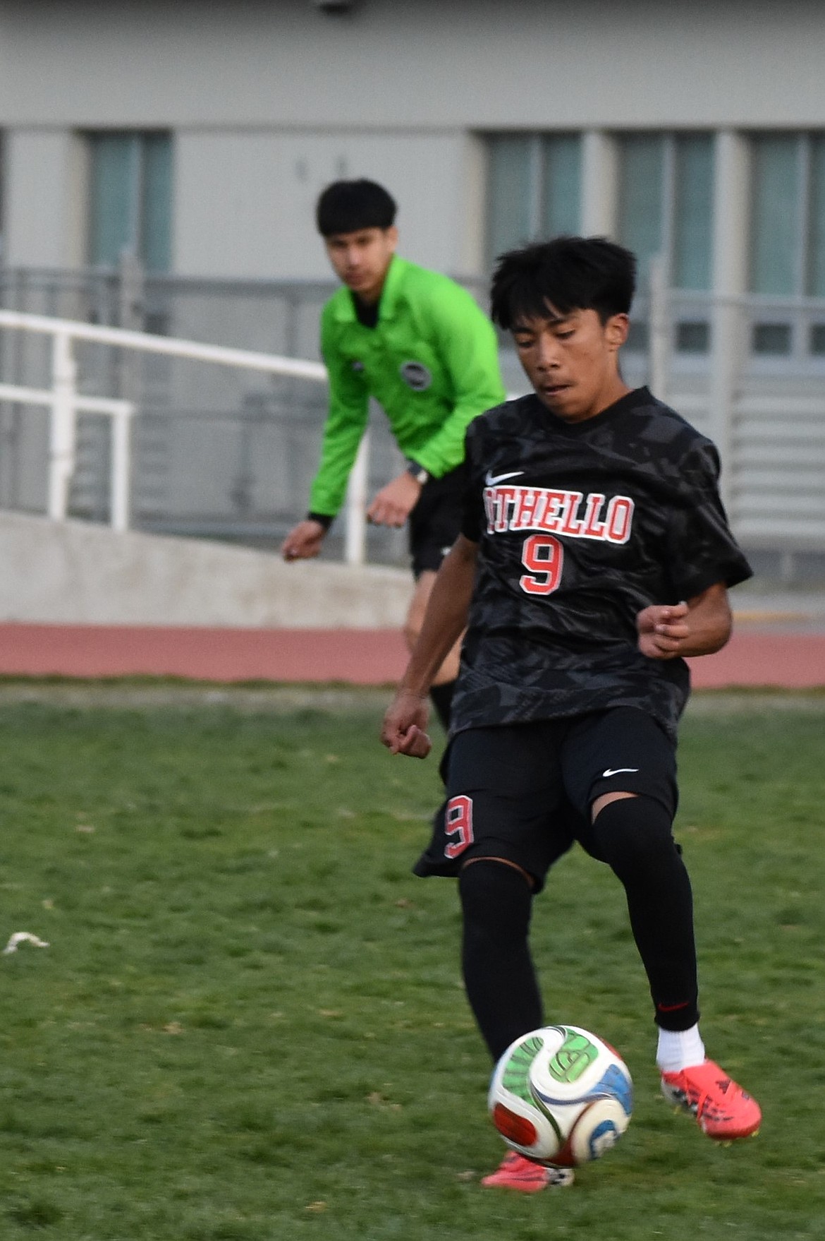 Huskies freshman Tomas Solano gains control of the ball as he makes a push downfield.