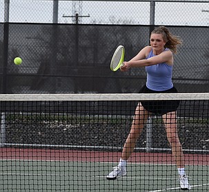 Othello Huskies senior Shaylee Freeman returns a hit during a previous home meet against Ephrata. The Huskies host two meets this week facing East Valley Tuesday morning and Toppenish Wednesday afternoon.