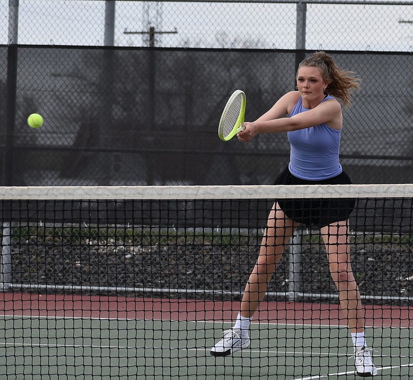 Othello Huskies senior Shaylee Freeman returns a hit during a previous home meet against Ephrata. The Huskies host two meets this week facing East Valley Tuesday morning and Toppenish Wednesday afternoon.