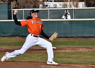 Cooper Vasquez (2) delivers a pitch for the Tigers earlier this season. The Ephrata Tigers swept the Toppenish Wildcats in a doubleheader Saturday.