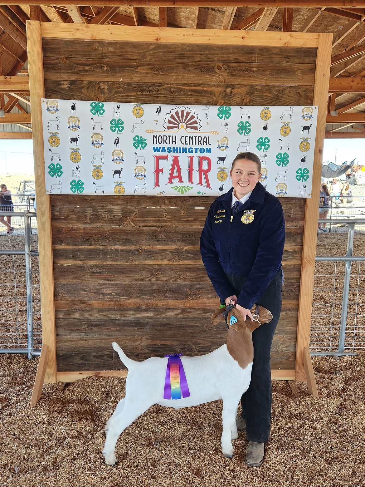 Tessa Hausken competes at the 2025 North Central Washington Fair with her goat. She joined Future Farmers of America to show more livestock but ultimately fell in love with multiple aspects of the organization.