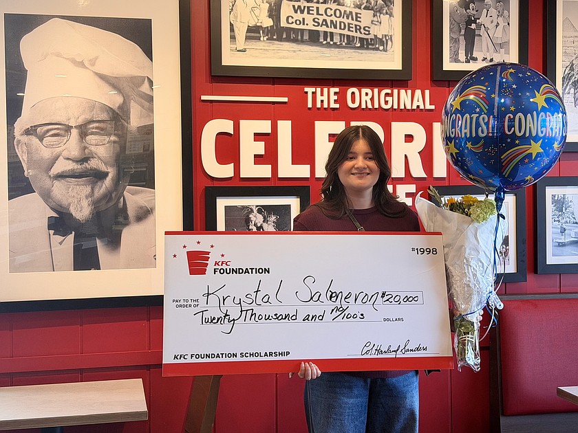 Krystal Salmeron, a Moses Lake High School student and a KFC shift supervisor, was awarded one of 11 KFC top scholarship awards this year. Salmeron will use the $20,000 to help pay for her first year at Gonzaga University to study accounting.