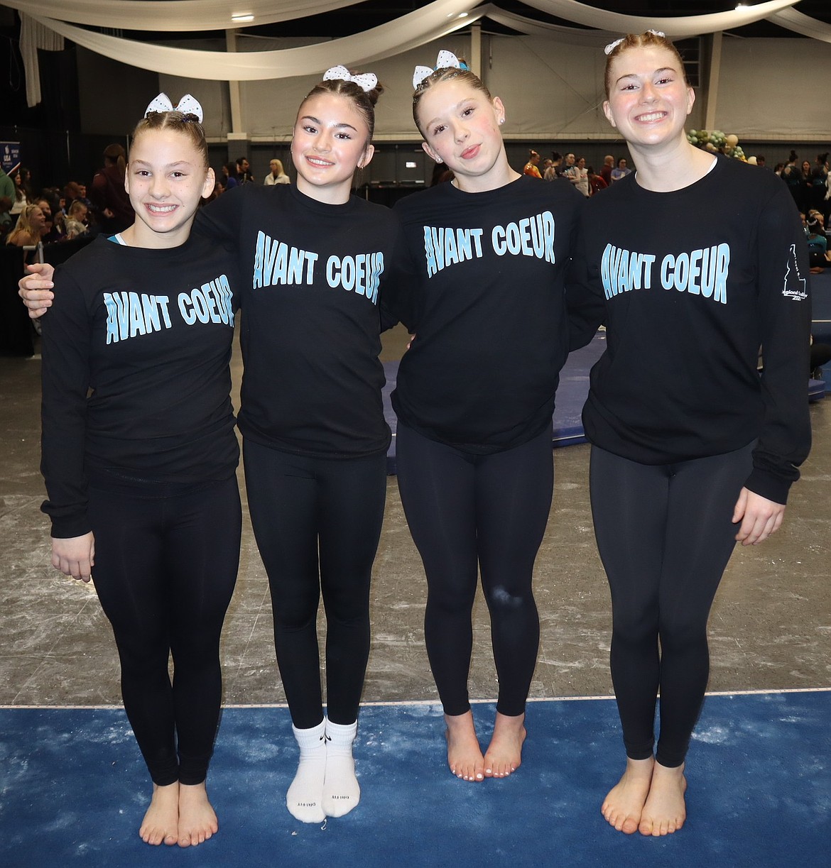 Courtesy photo
Avant Coeur Gymnastics Level 8s and 9s at the Region 2 Championship in Pasco, Wash. From left are Kaylee Strimback, Georgia Carr, Summer Nelson and Delaney Christoff.