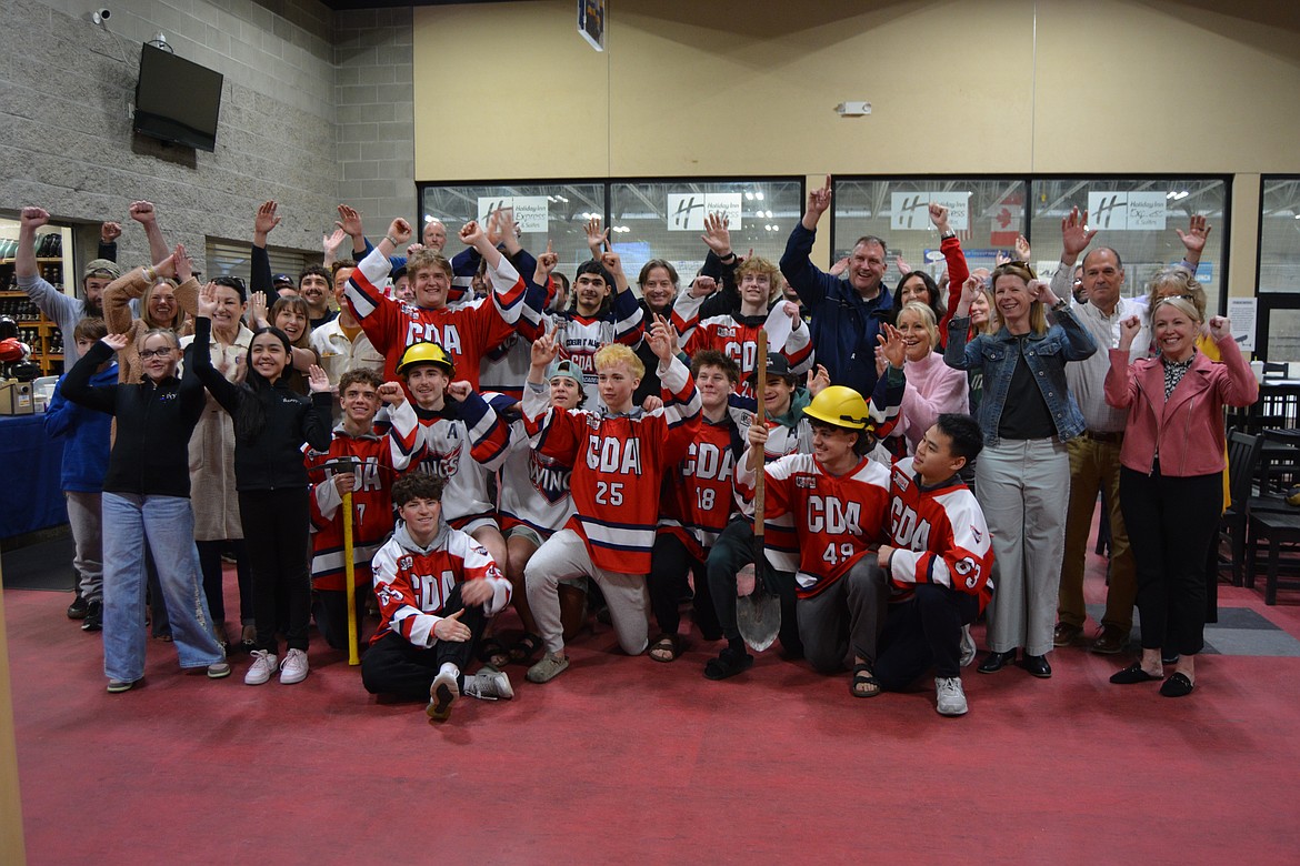 Members of Kootenai Youth Recreation Organization, CDA Hockey Academy, Lake City Learn to Skate and members of the community celebration the beginning of the build for the second NHL-size sheet at Frontier Ice Rink.