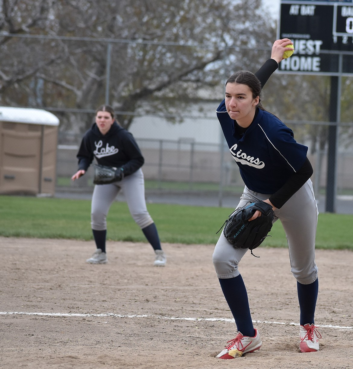 MLCA/CCS player Mattie Whitaker gears up to pitch the ball during Tuesday afternoon’s matchup against Waterville-Mansfield.
